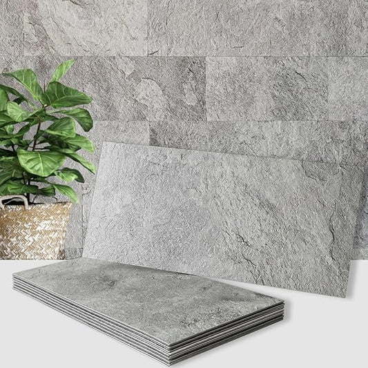 AULIGET 20-Piece Dark Slate Peel and Stick Backsplash Wall Tiles, 6" x 12" PVC Faux Stone Stick on Tiles for Backsplash Kitchen, Bathroom, Laundry Room, Camper, Fireplace