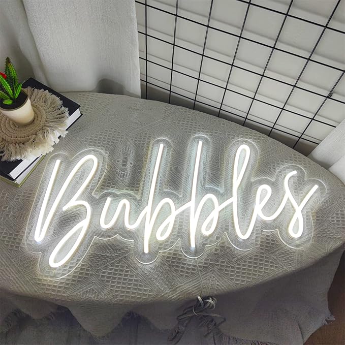 Bubbles Neon Signs for Wall Decor, 23.6 * 11 Inches Led Light Sign for Champagne Wall, Wedding, Engagement, Bar Pub Club, Yes to Champagne for Home Bedroom Birthday Decorations, Easter Gifts, INSNEnN