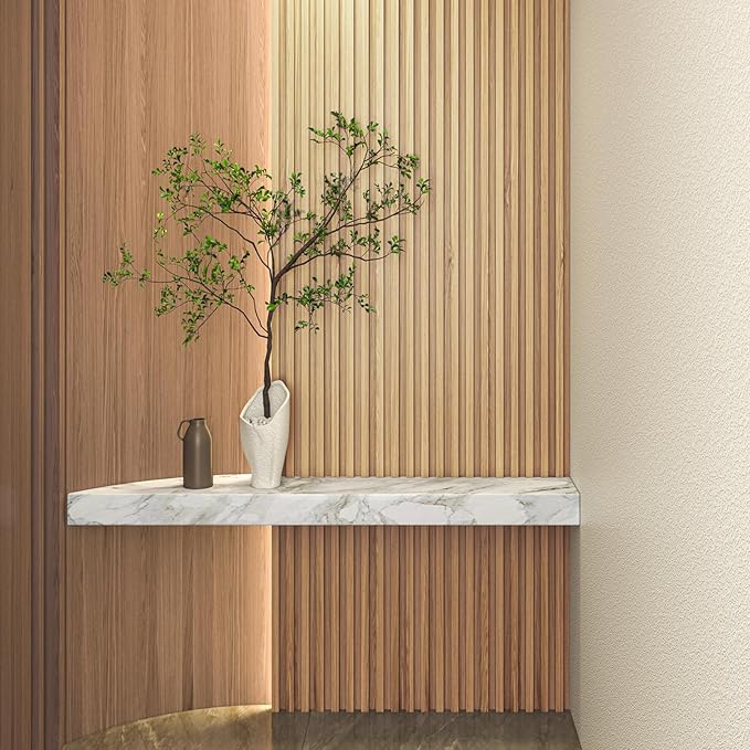 Art3d Slat Wood Wall Paneling for Interior and Ceiling Decoration - Pack of 4pcs + 1pc End-Trim, Size 108 x 5.7in.- Oak