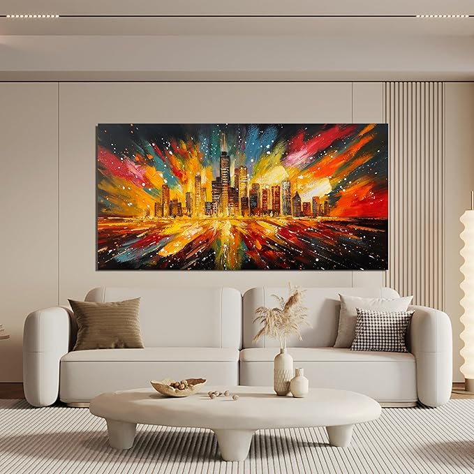 Canvas Wall Art Decor Large Wall Art Pictures for Living Room Canvas Art Wall Decor Modern Abstract Wall Art Prints Large Artwork for Walls Colorful City Wall Art Bedroom Office Decor 24" X 48"