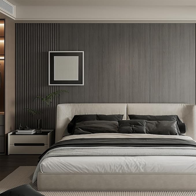 6-Pack Slat Wall Panel with 2 Trims Wood Grain Slat Wall 96" x 6.2" WPC Slats 3D Wall Panels Grey Grille