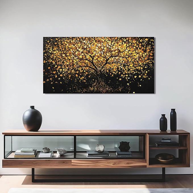 Canvas Wall Art Decor Canvas Modern Art Wall Decor Black and Gold Wall Art Decor Tree of Life Wall Art Pictures for Living Room Tree Wall Art Prints Art Work for Home Office Wall Decor 20" X 40"