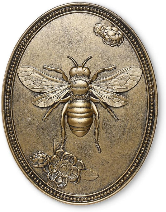 Newinhome Vintage Bee Wall Sculpture, Antique Wall Decor, Bee Wall Decor, Hanging Decoration with Embossed Bee Design, Vintage Decoration for Living Room Bedroom and Hallway, Housewarming Gift
