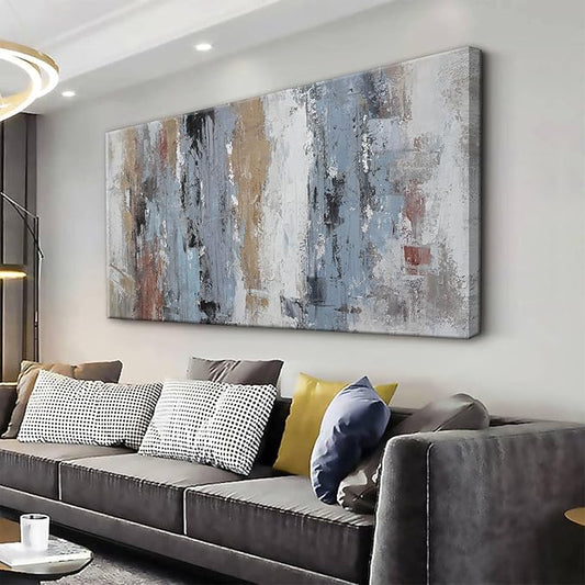 Abstract Wall Art Painting Modern Wall Decor Living Room Canvas Art Wall Decor Office Teal Blue White Wall Art Canvas Prints Artwork For Bathroom Kitchen Colorful Wall Decoration 24 X 48 Inch