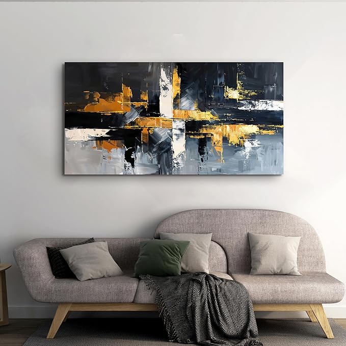 Abstract Canvas Wall Art Decor Modern Wall Art for Living Room Black and White Wall Art Prints Gold Artwork for Walls Modern Abstract Art Abstract Canvas Art Wall Decor Bedroom Office Decor 20" X 40"