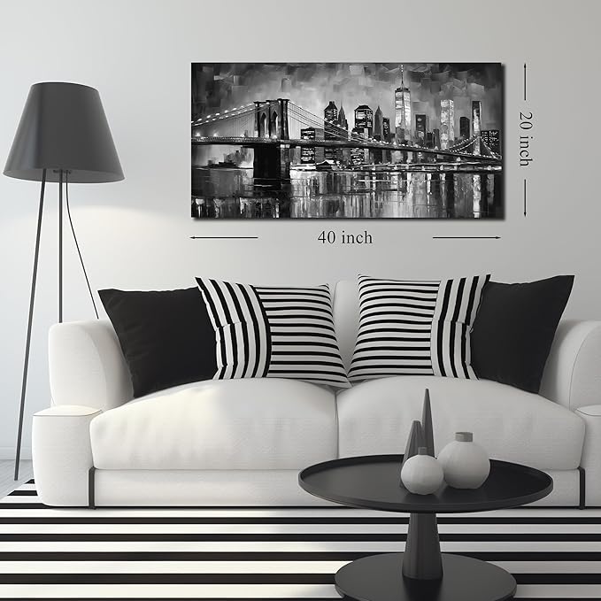 Brooklyn Bridge Canvas Wall Art for Bedroom Black and White Wall Decor for Living Room City Office Wall Art Ready to Hang 20 x 40 Inch