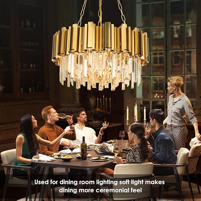 Modern Chandeliers Crystal with Light Gold Crystal Chandelier Hanging Ceiling Light Fixture 9 Lights Chandelier Modern Crystal Round Pendant Light Fixture Dining Room Living Room Bedroom W22in