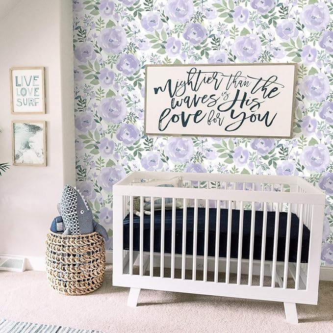 Orainege Floral Wallpaper Peel and Stick Wallpaper Floral Contact Paper 16.9in x118.1in Boho Peony Self Adhesive Removable Wall Paper for Bedroom Decor Vinyl, Purple