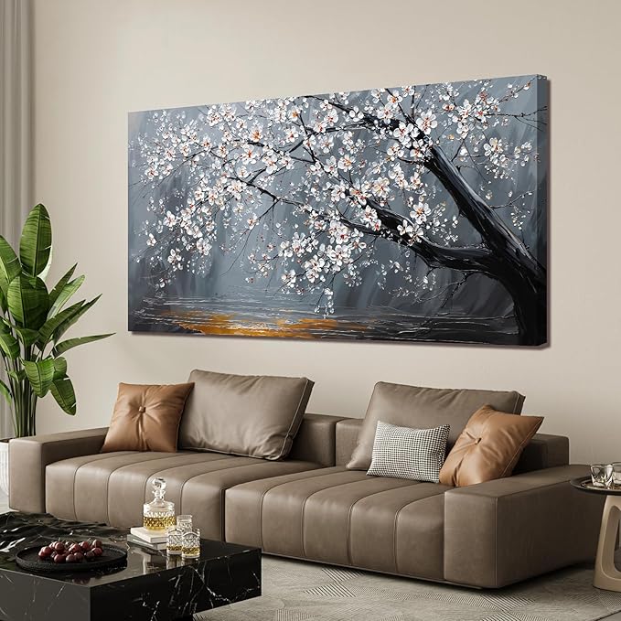 Large Canvas Wall Art Decor Black And White Floral Wall Art Pictures For Living Room Bedroom Office Decor Modern Botanical Wall Art Prints Art Work For Floral Wall Decor 24"X 48" Artwork For Walls