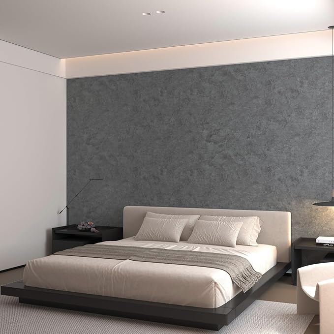 16"×591" Big Roll Large Size Thick Dark Blue Grey Concrete Wallpaper Peel and Stick Waterproof Gray Concrete Contact Paper Vinyl Adhesive Glossy Cement Sticker for Bedroom Living Room Gym Walls