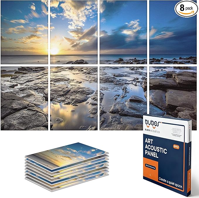 BUBOS 8 Pack Art Acoustic Panels Soundproof Wall Panel,47.2X31.4 Inches Sound Absorbing Panel,Self-adhesive Decorative Acoustical Wall Panels, Acoustic Treatment for Ceiling Home Office (Coastal rock)