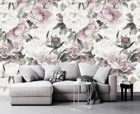 Cliouar-Vintage Purple Pink Rose Bedroom Living Room Decor Wallpaper Mural Bedroom Living Room Decor 158" x 110"(Not Self-Adhesive)