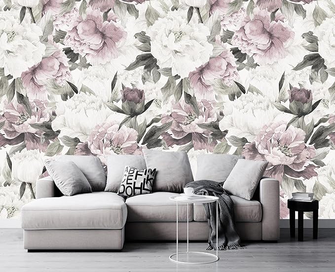 Cliouar-Vintage Purple Pink Rose Bedroom Living Room Decor Wallpaper Mural Bedroom Living Room Decor 103" x 69"(Not Self-Adhesive)
