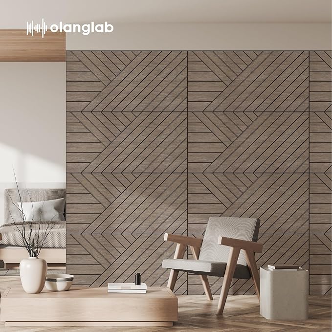 Olanglab Wood Veneer Wall Panels 6 Pack, 24‘’X48‘’ Sound Absorbing Panels for Noise Reduction, Diadonal Stripe