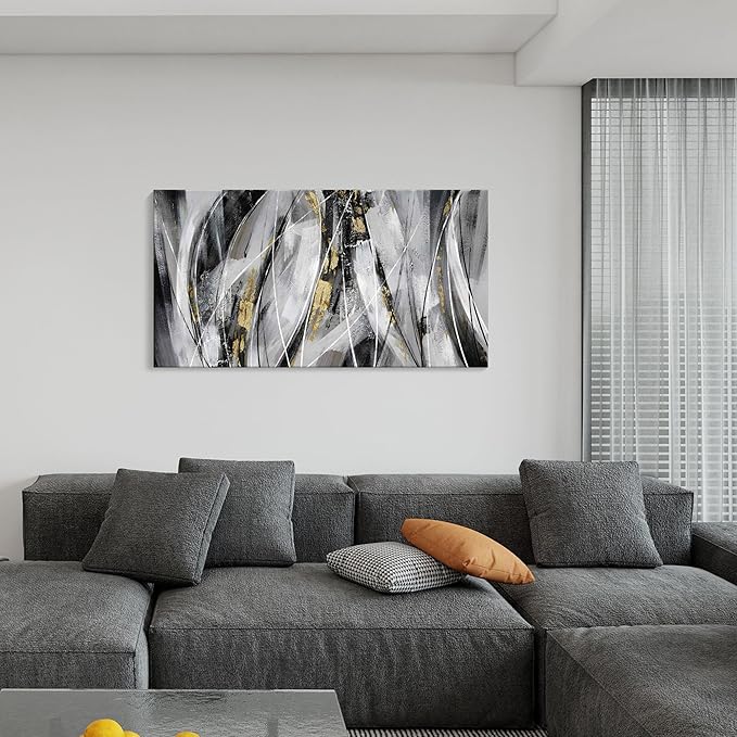 KLAKLA Abstracr Wall Art for Office - Black Wall Decor Gold White Gray Abstracr Canvas Wall Art - Bedroom Art Painting Picture Artwork for Wall - 20x40 Inches