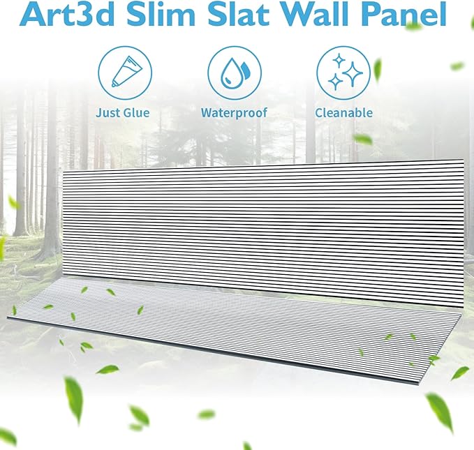 Art3d 4-Pack Glue-On Fine Bar Wainscoting Panel for Interior Wall Decor - 104 x 12 Inch Polystyrene Ultralight Slim Slat Wall Panels for Living Room Bedroom, Poplar