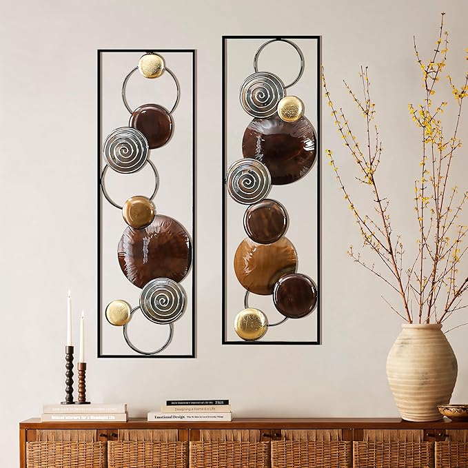 LuxenHome Metal Wall Art, 2 Pieces Abstract Wall Décor Brown Metal Wall Decor, 36" x 12" Minimalist Wall Sculptures Decor for Home, Living Room, Bedroom, Dining Room