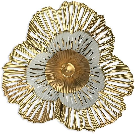 10" Metal Flower Wall Art Decor, Rustic Modern Floral Sculpture, Distressed Iron Wall Hanging Home Decoration Accent Artworks for Indoor Kitchen Bedroom Living Office Outdoor Garden Patio (36B-Gold)