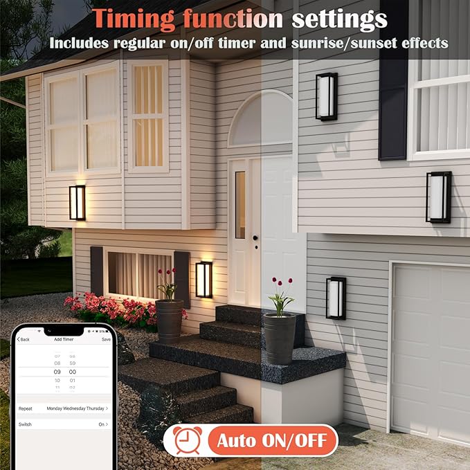 LED Smart Wall Sconces, 1Pack RGB Color Changing Outdoor Wall Light Fixtures, Exterior Lighting Fixtures via Tuya App Control, IP65 Waterproof Outside Light Fixtures for House Porch Yards