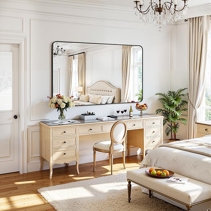 Antok Wall Mirror, 30"x50" Bathroom Vanity Mirror, Anti-Rust HD Tempered Glass, Wall Mounted Mirrors for Living Room, Entryway, Black Frame, Rect