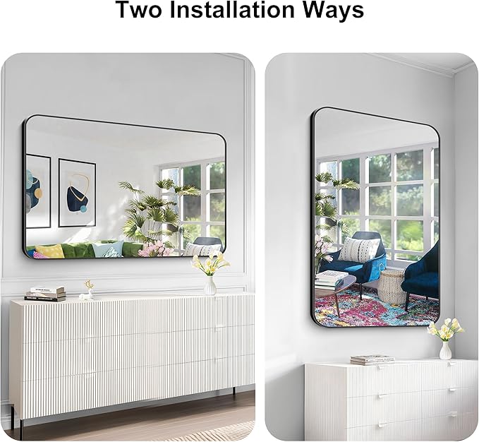 KOCUUY 55x36 Black Bathroom Mirror, Large Matte Black Vanity Mirror, Tempered Glass Mirror for Bathroom Wall, Black Rounded Rectangle Mirror Modern Decor for Bedroom, Living Room, Farmhouse, Entryway
