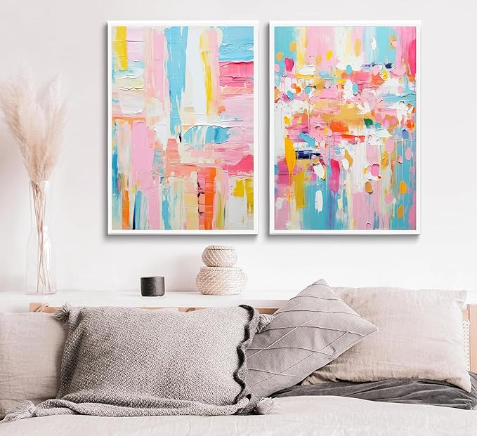 2Pcs colorful abstract Wall Art College style girl art posters prints Modern Pastel texture Pictures Paintings Wall Decor for Girly Dorm Bedroom Living Room Decoration Unframed