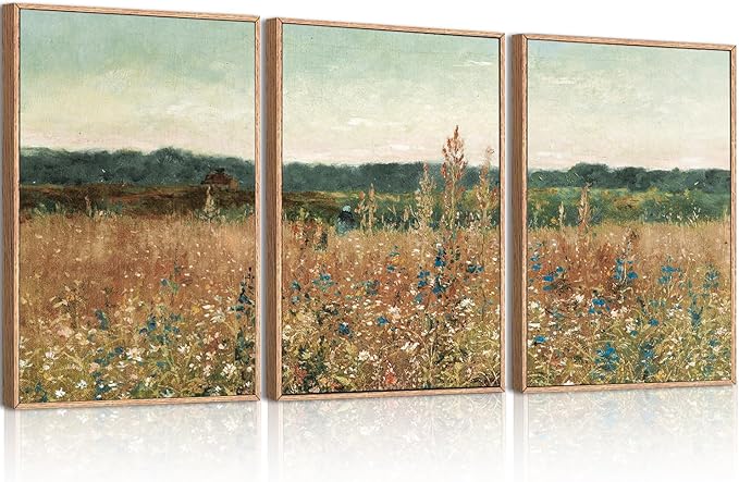 BINCUE Large Wildflower Wall Art Set Vintage Canvas Wall Decor Nature Wilderness Farmhouse Art Print for Living Room Bedroom Office 24x36 Inches