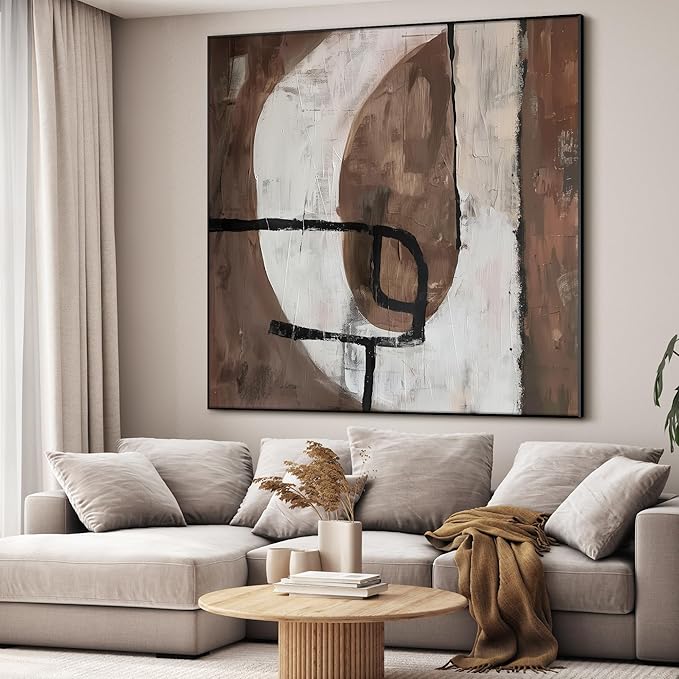 72"x72" XL Framed Wall Art - Abstract Shapes Minimalist Earth Tones (Frame Assembly Required)