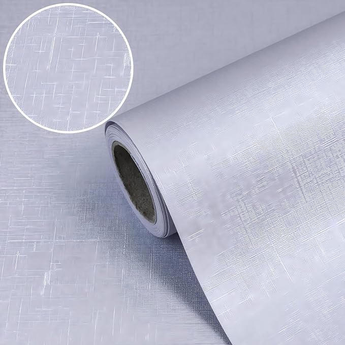 CAX Grasscloth Peel and Stick Wallpaper Silver Contact Paper 15.7"x118" Fabric Peel and Stick Wallpaper Self-Adhesive Removable Wall Paper Waterproof Faux Linen Wall Papers for Living Room Cabinets