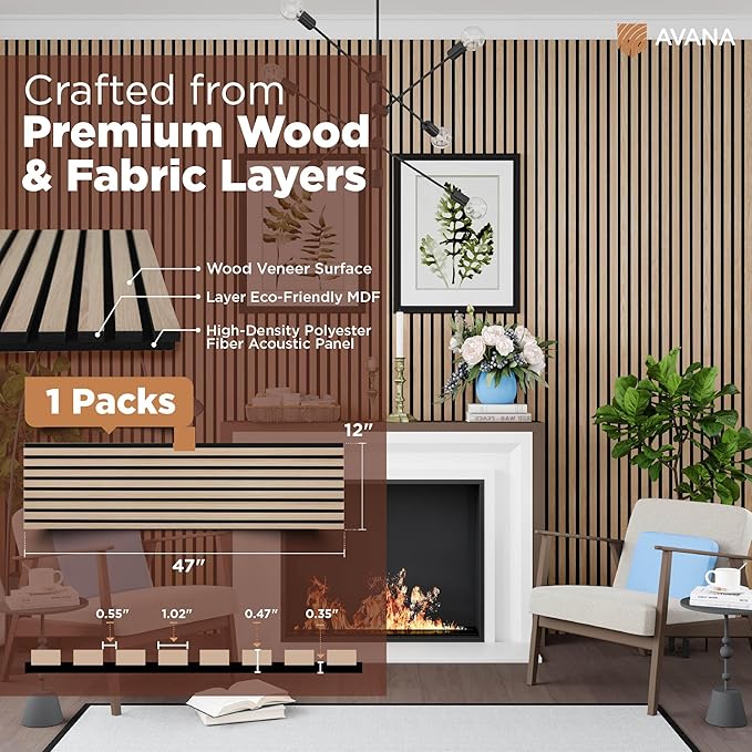 Avana Acoustic Wood Wall Panels – 47.2 X 12.6 Inch White Oak Acoustic Panels 1 PC – Wall Panels For Interior Wall Decor For Homes, Offices, Studios – Modern Sturdy And Durable Wood Panels For Wall