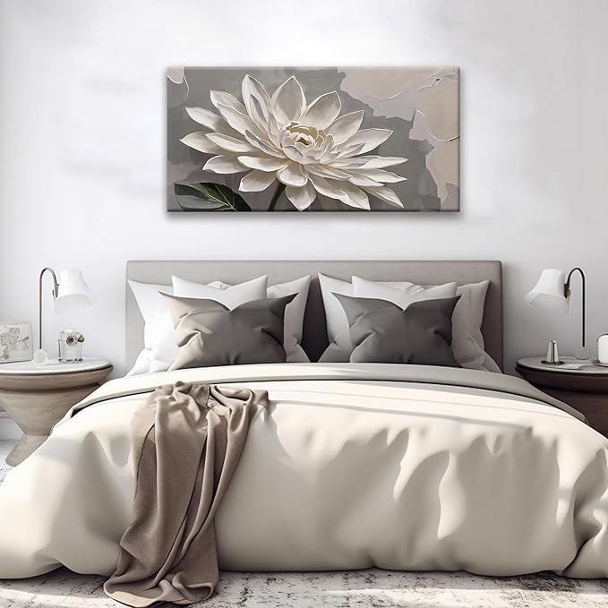 Canvas Art Wall Decor Modern Minimalist Wall Decor Flower Paintings White Flower Wall Art Prints Floral Wall Art Pictures For Bedroom Kitchen Office Artwork 20"×40"