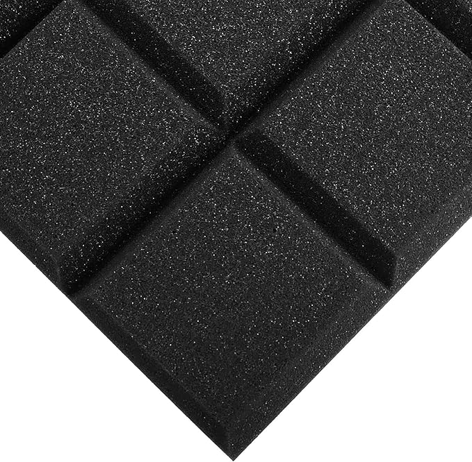 JBER 24 Pack 2" X 12" X 12" Acoustic Foam Panels,Soundproofing Wall Studio Foam Panels Wedges,Sound Insulation Absorbing Acoustic Treatment,9 Blocks Beveled Square Fireproof Design - Black