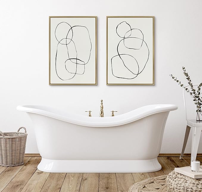 Kate and Laurel Sylvie Sylvie Modern Circles and Going in Circles Framed Linen Textured Canvas Wall Art Set by Teju Reval of SnazzyHues, 2 Piece 23x33 Gold Abstract Art Prints for Wall