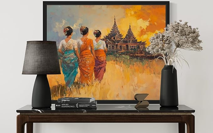 Myanmar Art Print Poster, Asia Oriental Countries Culture Wall Art Asian Paintings for Bedroom Bathroom Living Room Decor 97 (Myanmar, 16 x 20 inches, Black Frame)