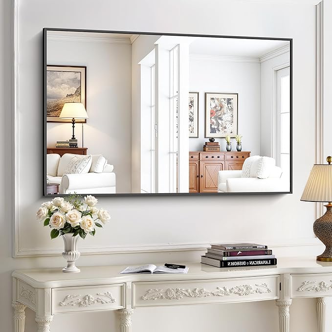 KOCUUY Black Rectangle Mirror, 30"x48" Bathroom Mirrors for Over Sink, Large Black Wall Mounted Mirror, Metal Framed Mirror for Wall, Vanity Mirror for Bathroom Living Room Bedroom Dining Room