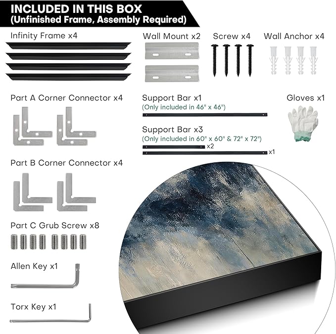 46"x46" XL Framed Wall Art - Blue Abstract Landscape Modern (Frame Assembly Required)