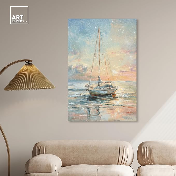 Art Remedy Boat On The Shore Gallery Wrapped Sailing 1 Piece Canvas Wall Art, 30" x 45", Gallery Wrapped