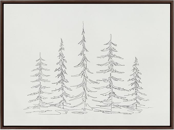 Kate and Laurel Sylvie Minimalist Evergreen Trees Sketch Framed Canvas Wall Art by The Creative Bunch Studio; 28x38 Brown; Modern Minimal Tree Line Wall Art