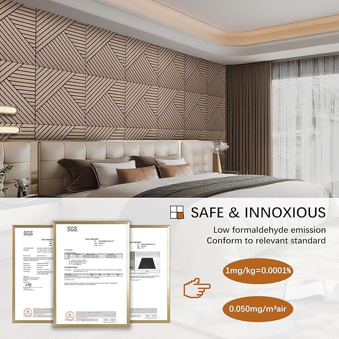 4 Packs Acoustic Wall Panels - Self-Adhesive 3D Wood Slat Wall Panel- Peel and Stick Sound Absorbing Panels for Noise Reducing - Feature Wall Decor for Home & Office