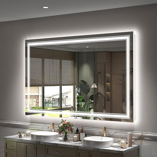 60x40 Inch Lighted Bathroom Mirror for Wall, LED Illuminated Vanity Mirror with Lights, Dimmable, Anti-Fog, ETL Listed (Backlit and Front Lighted)