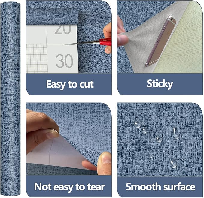 Blue Wallpaper Grasscloth Peel and Stick Wallpaper 17.7inch x 196.8inch Textured Wall Paper Stick and Peel Blue Contact Paper Grasscloth Faux Linen Removable Navy Waterproof Self Adhesive Vinyl