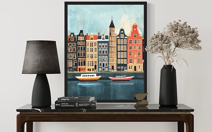 Amsterdamn Netherlands Wall Art Poster Print, Vintage Retro Landscape Scenery Painting Artwork Travel Prints Decor Cityscape Landmarks Gallery 27 (Amsterdamn Netherlands, 24 x 36 inches, Unframed)