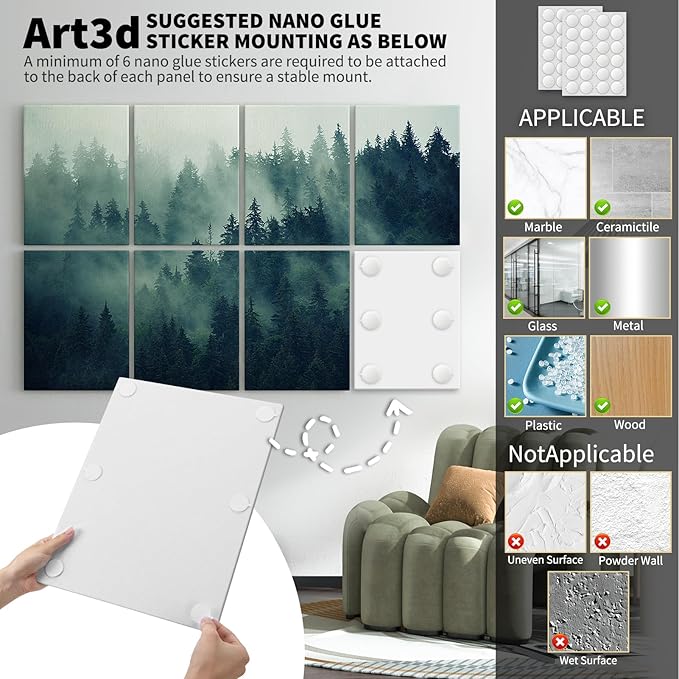 Art3d Soundproof Wall Panels 48"x32", 8-Pack Acoustic Wall Art Panels, Sound Absorbing Decorative Wall Panels for Living Room, Bedroom, Kitchen, Studio, Polyester UV Print