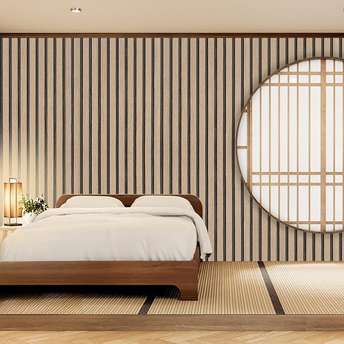 Brown Wood Slat Peel and Stick Wallpaper - 17.5"x100" Textured Faux Wood Self-Adhesive, Waterproof Removable Wall Panel for Bedroom, Kitchen, Office - Easy Install