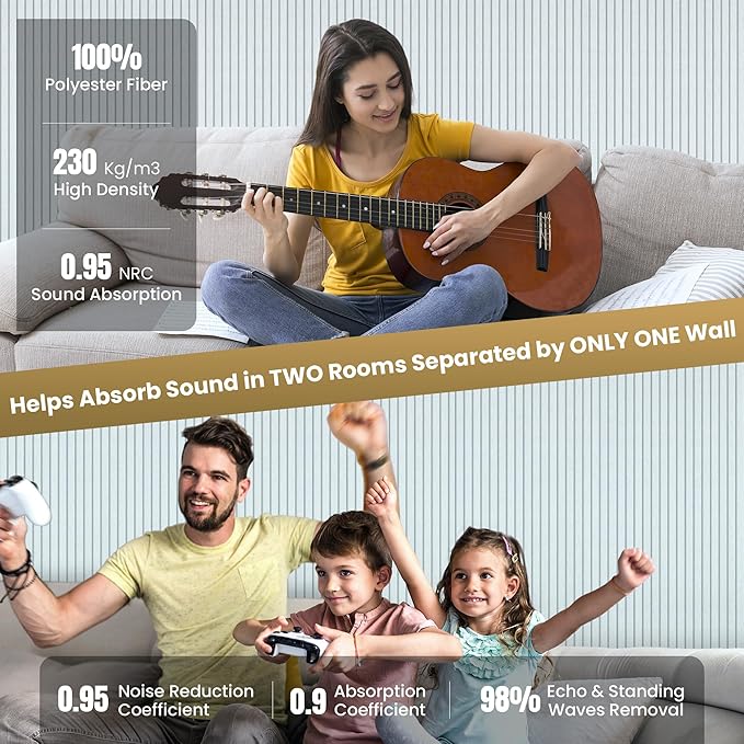 10 Pack Large Acoustic Panels,48 x 24 x 0.4 Inch Sound Proof Foam Panels for Walls，Premium Noise Dampening Panels,Sound Panels for Media Room, Office and Studio,White