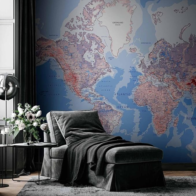 artgeist Wall Mural World Map 177x124 in - XXL Non-Woven Wallpaper Fleece Wall Decor Photo Print Picture Image Design Home Map of The World k-A-0061-a-b