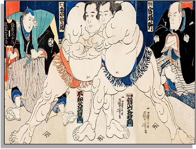 OKRA Utagawa Kuniyoshi Canvas Wall Art Shiranui Michiemon Tsuru Taniemon And The Referee Poster Japanese Ukiyoe Woodcut Art Animal Nature Landscape Poster Wall Decoration Unframed 12×18in/30×45cm