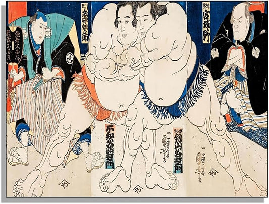 OKRA Utagawa Kuniyoshi Canvas Wall Art Shiranui Michiemon Tsuru Taniemon And The Referee Poster Japanese Ukiyoe Woodcut Art Animal Nature Landscape Poster Wall Decoration Unframed 12×18in/30×45cm