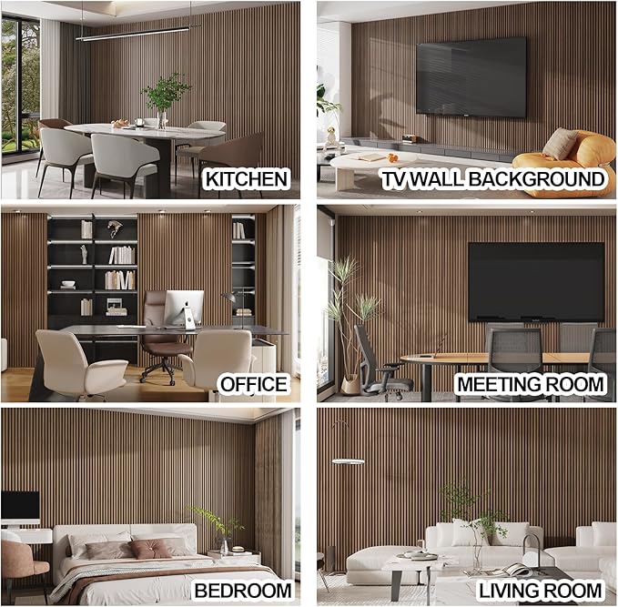 8-Pack WPC Slat Wall Panels, 96 x 6.6 in Decorative Acoustic Slats 3D Wall Panels, Water-Proof and Easy Installation,Walnut