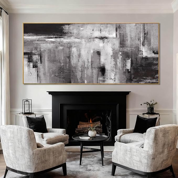 Abstract Canvas Wall Art Grey Home Wall Decor Neutral Framed Prints 32"x70" Artwork for Bedroom Kitchen Pictures Office Art